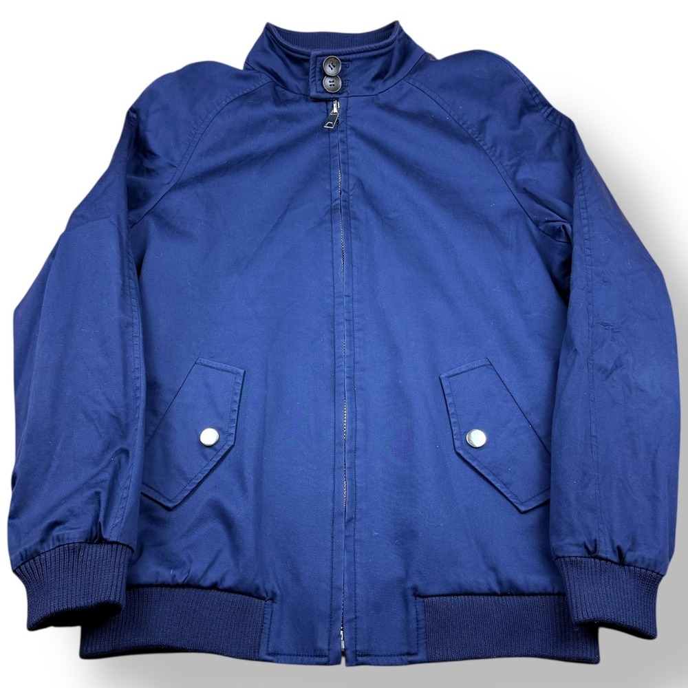 State & Liberty Clothing Co Mens Navy Blue Bomber Jacket Ribbed Cuffs Collar S